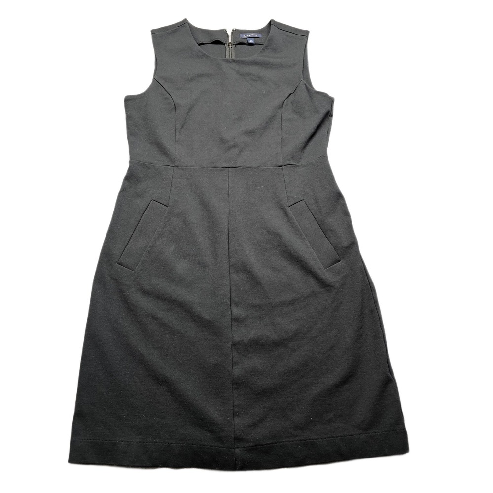 Lands' End Sheath Dress Womens 12 Black Stretch Vented Round Neck Back Zipper